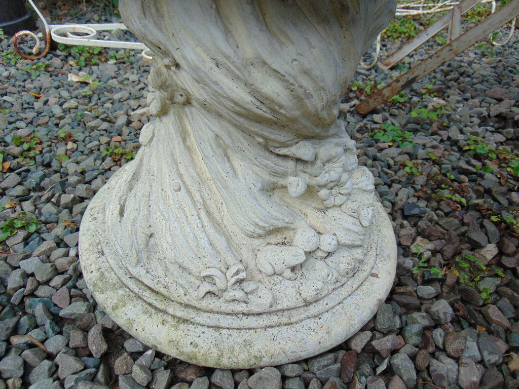 Pair Large Weathered Reconstituted Stone Urns Decorated with Flowers