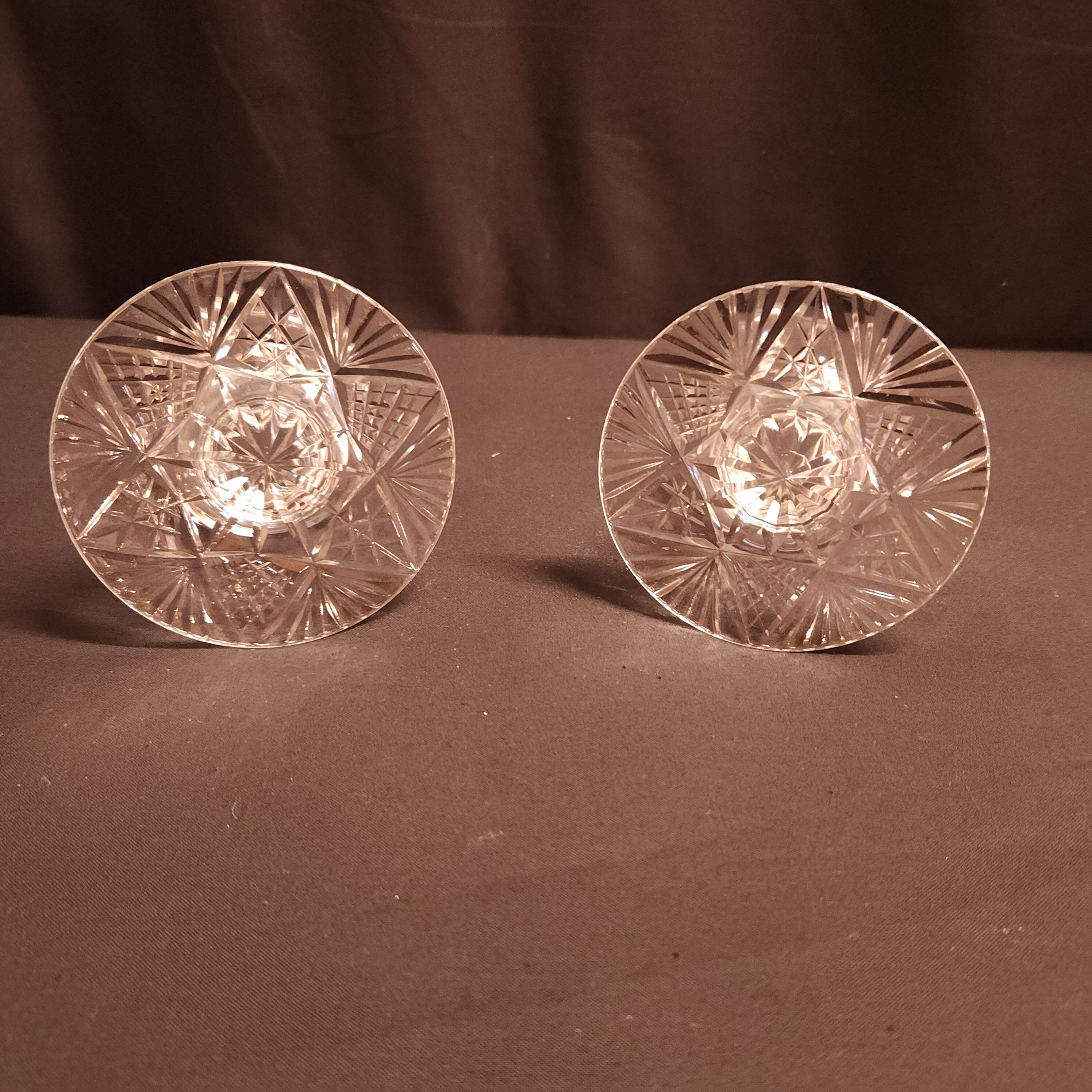 Pair Cut Glass Low Candlesticks