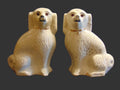 Pair Victorian Staffordshire Flat Back Spaniels With Glass Eyes