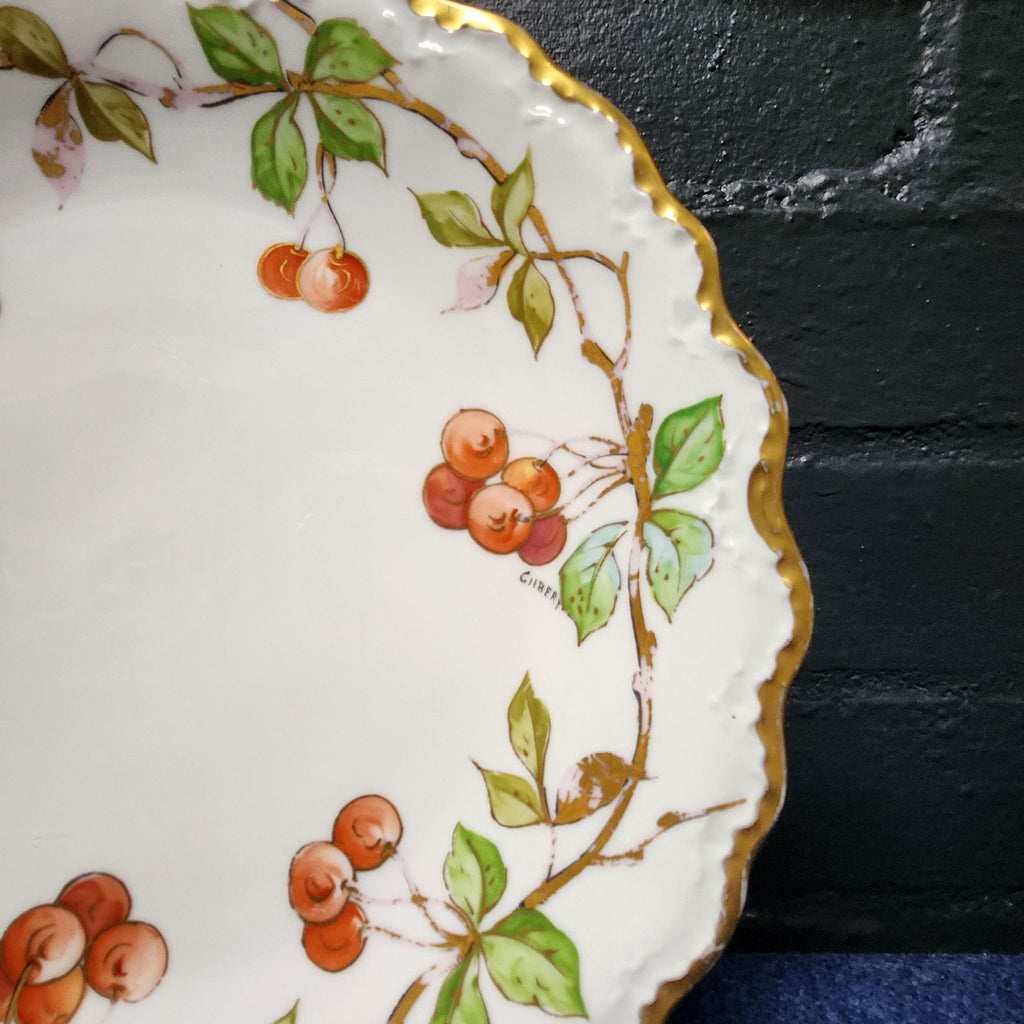 French Limoge Cherries Dessert Plate - Signed Gilbert