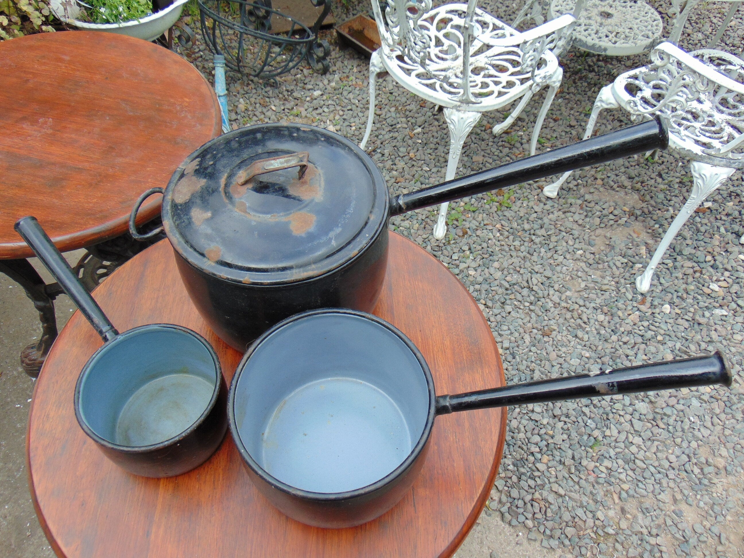 Set of 3 Vintage Judge Iron and Enamel Saucepans