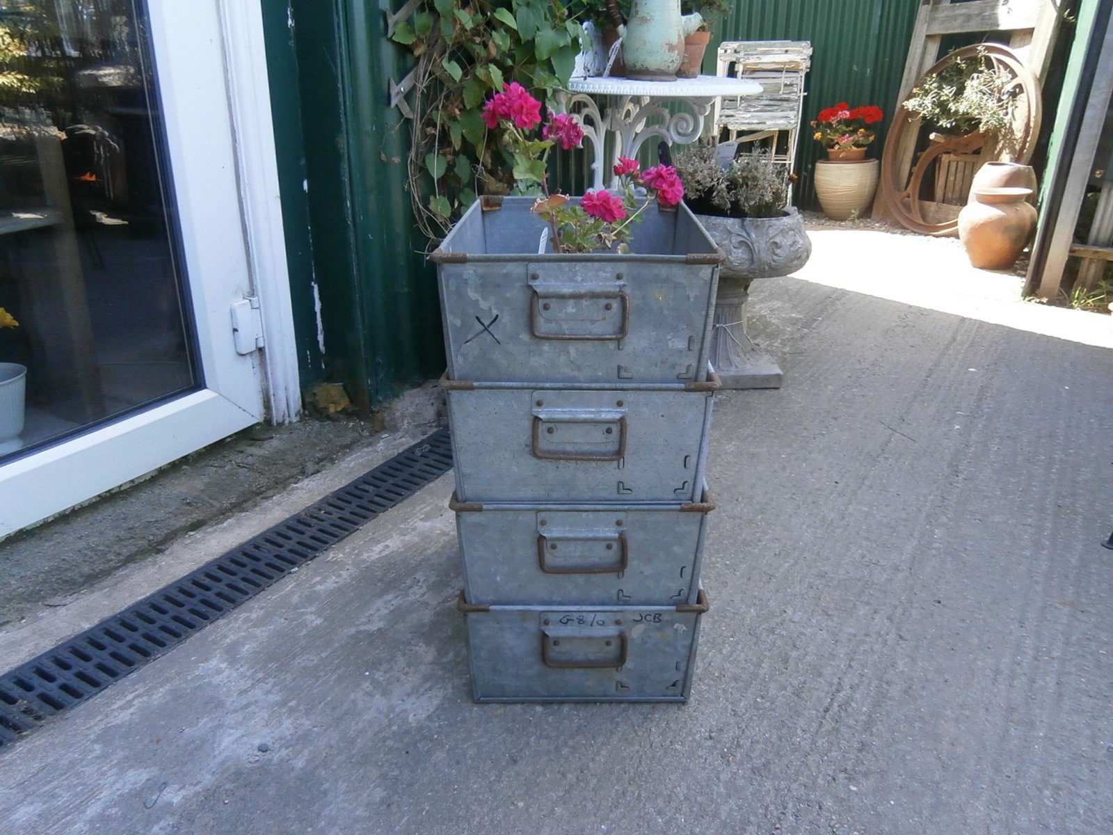 Galvanised Industrial Tote Box/Crate X 1 - Vintage