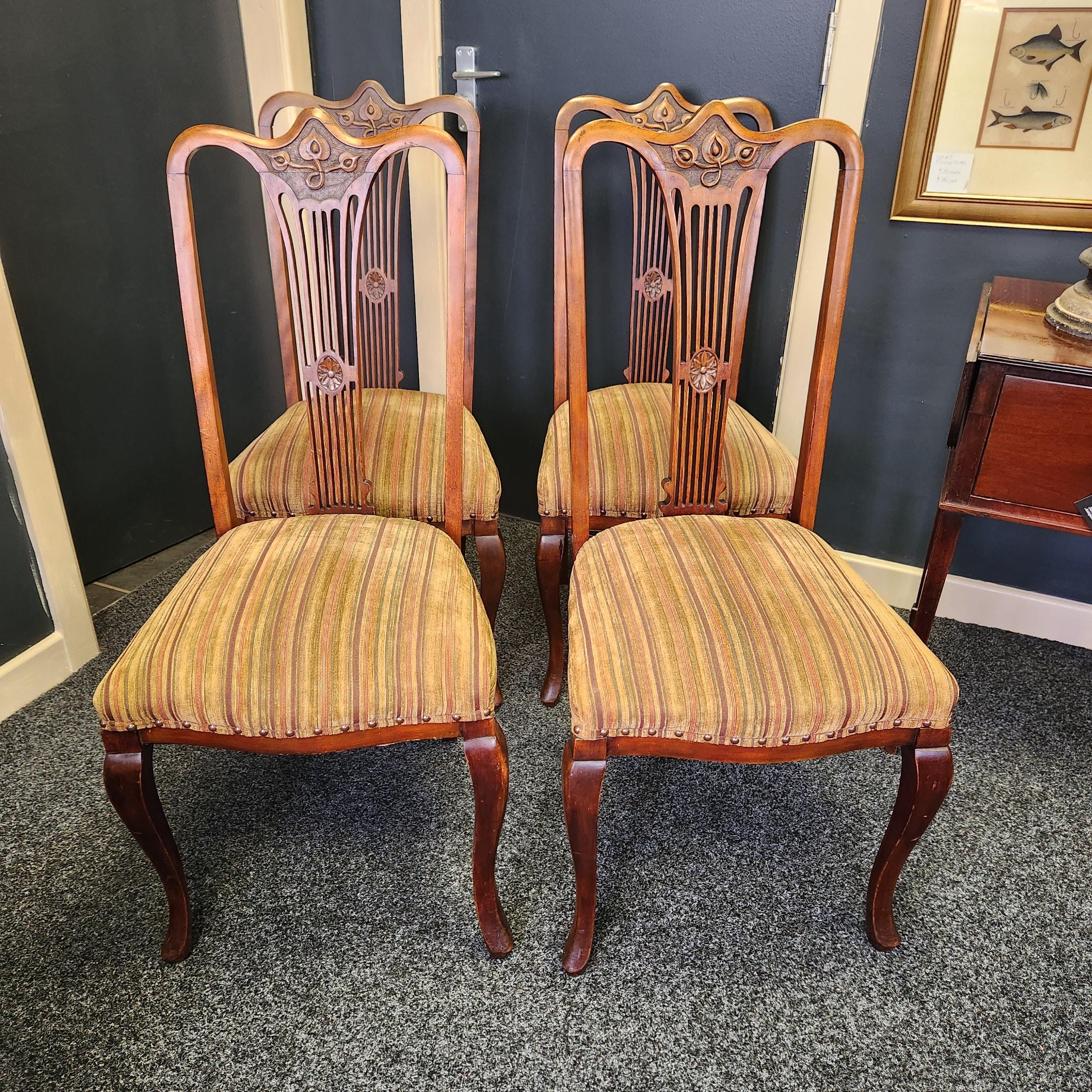 Set of 4 Walnut Art Nouveau Dining Chairs.