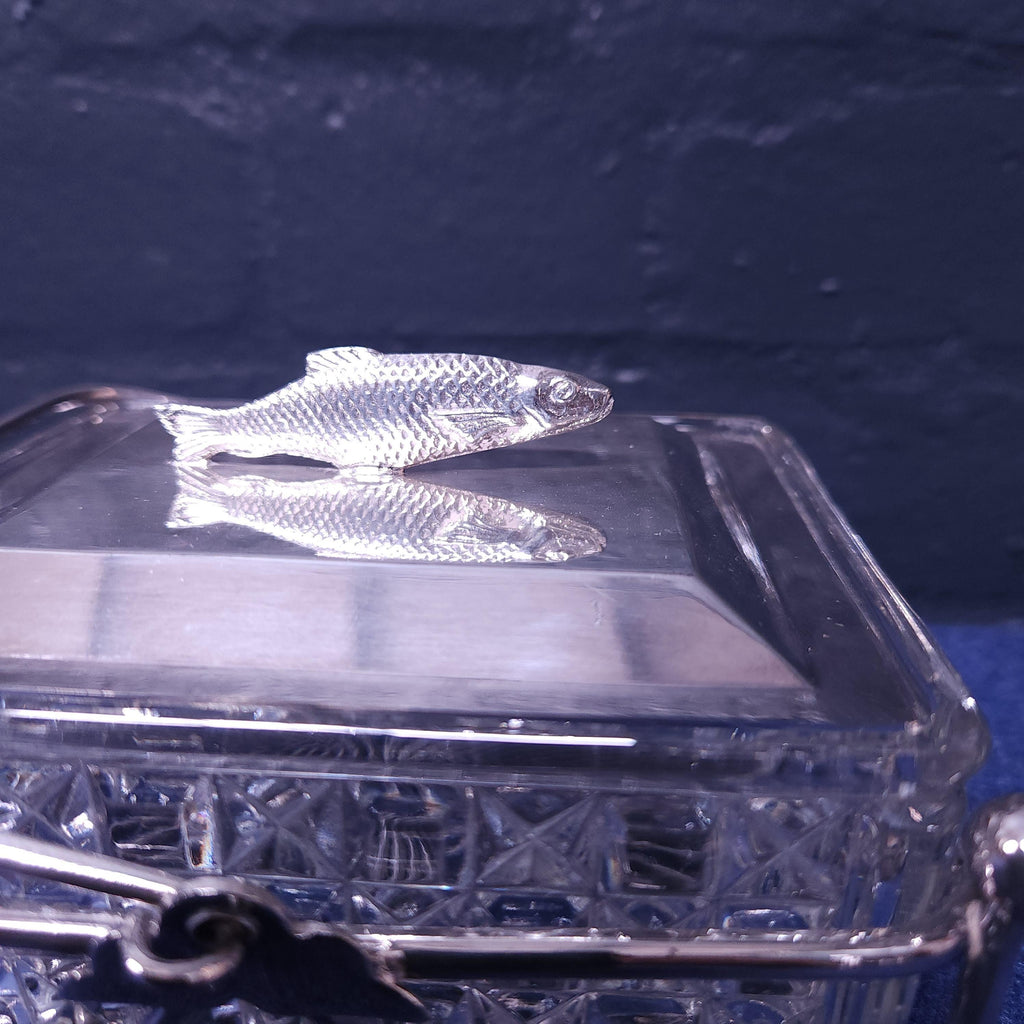 Silverplate & Glass Sardine Dish and Cover