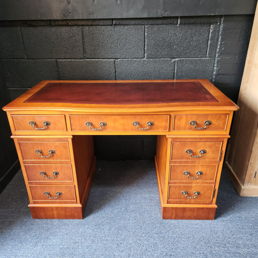 Regency Style Reproduction Yew Pedestal Desk - circa 1980