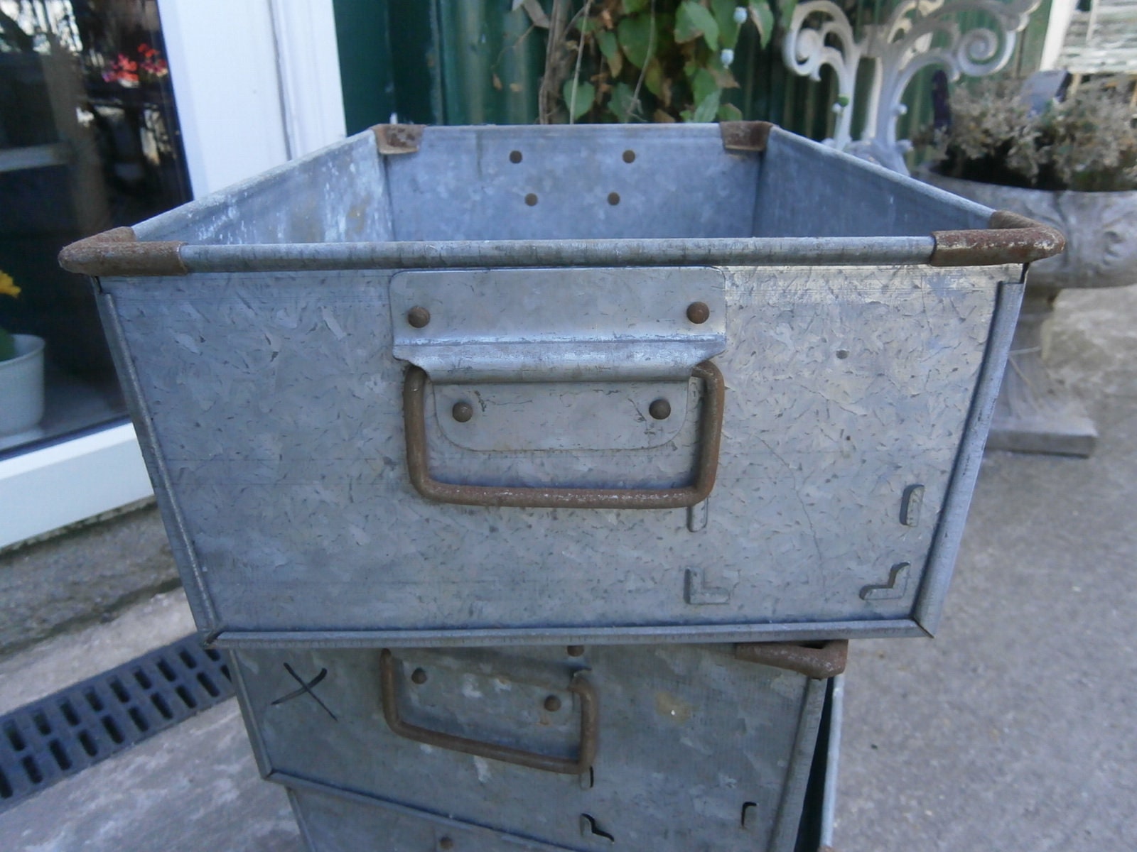 Galvanised Industrial Tote Box/Crate X 1 - Vintage