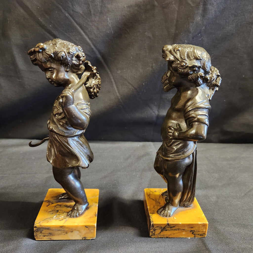 Pair Bronze Harvest Putti after Claude Michel