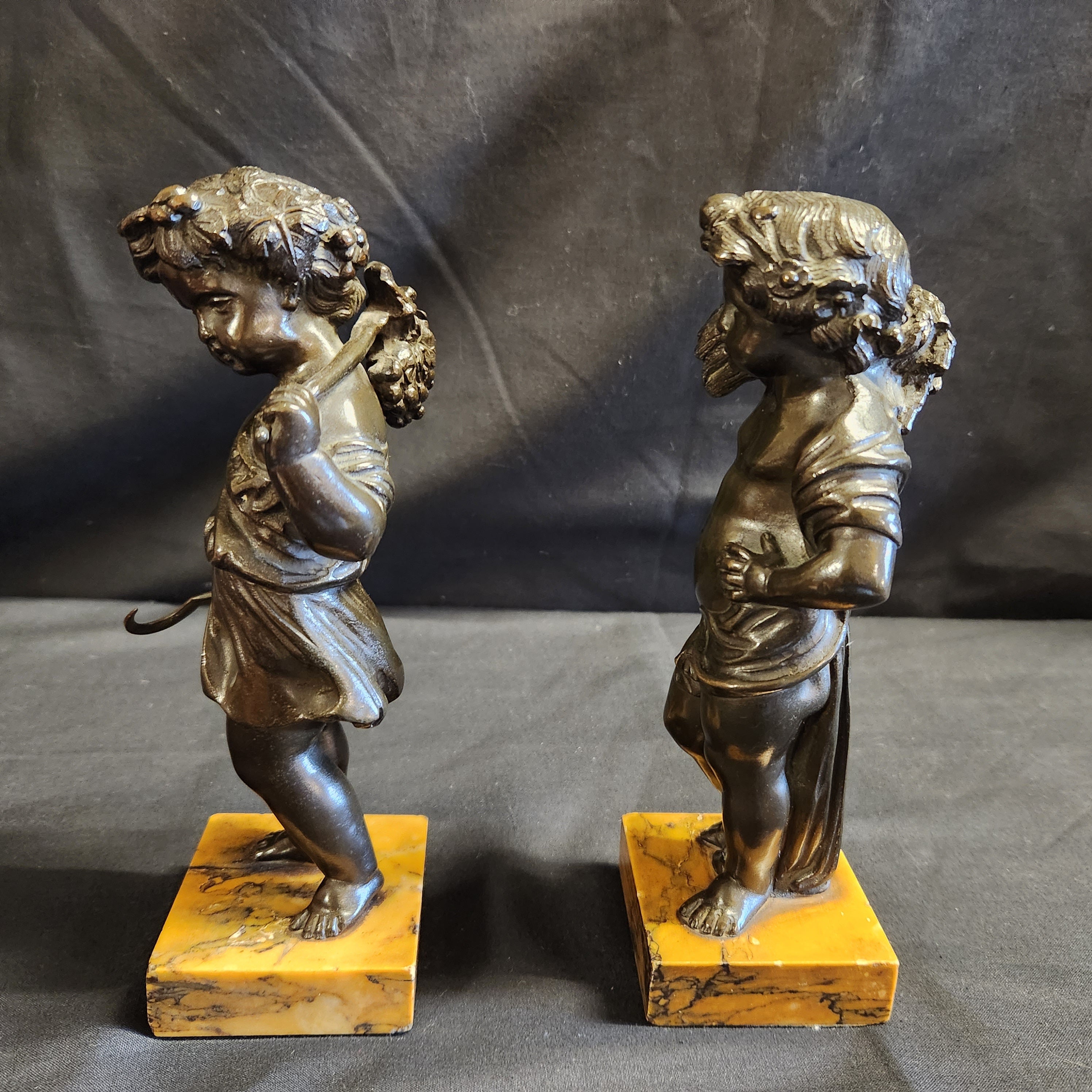 Pair Bronze Harvest Putti after Claude Michel