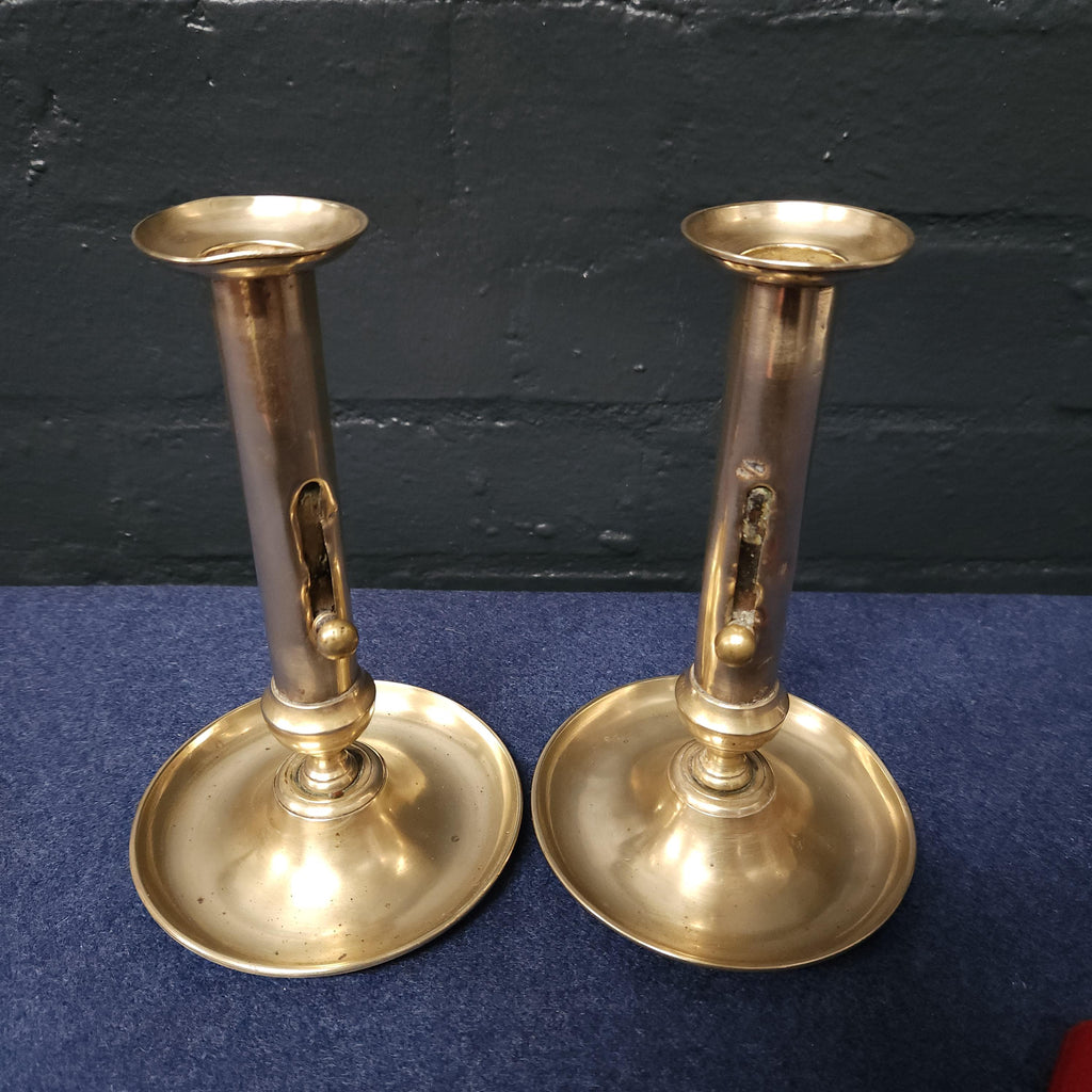 Pair Georgian Brass Candlesticks - Side Adjuster