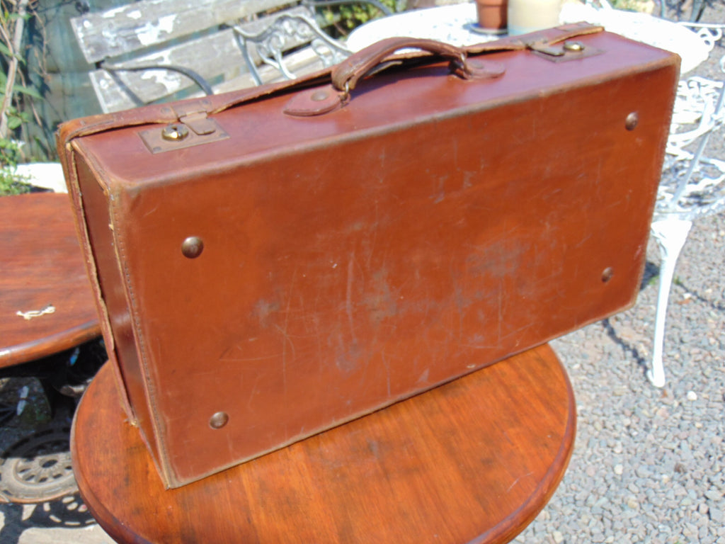 Vintage Tan Leather Suitcase