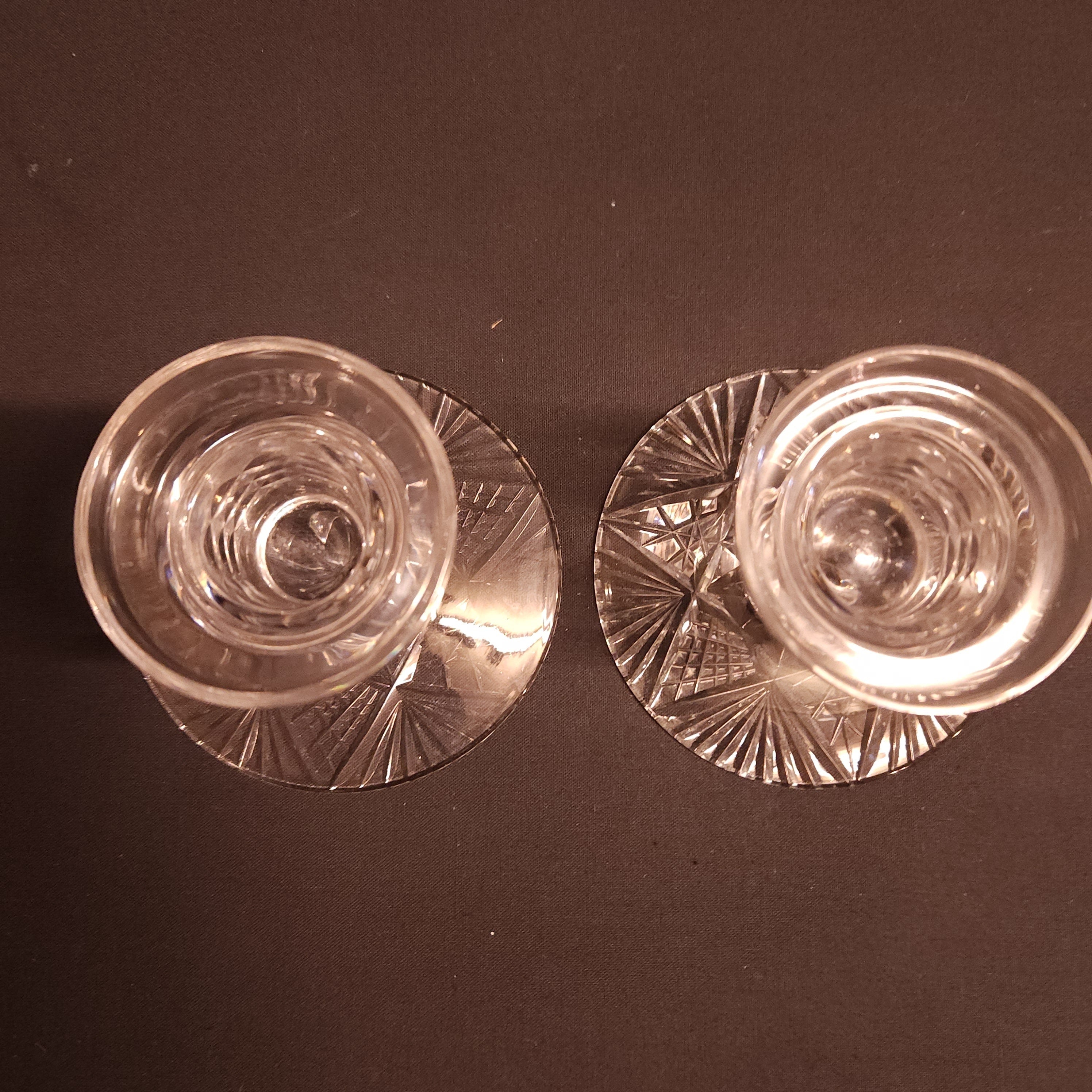 Pair Cut Glass Low Candlesticks