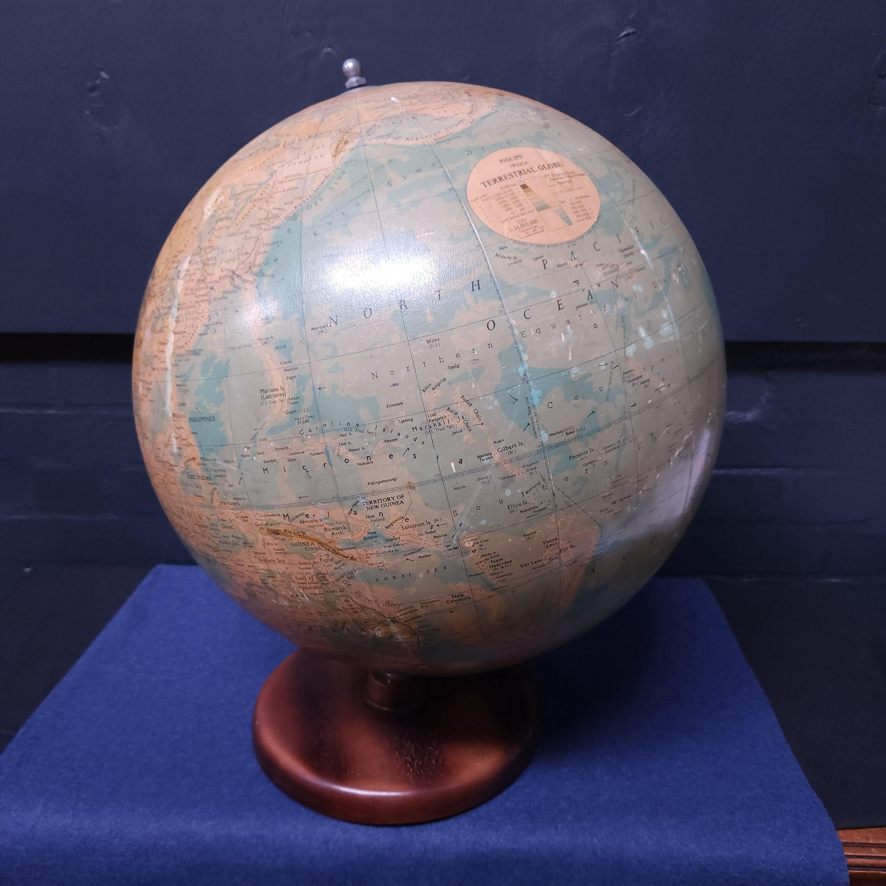Mid 20thC Phillips 19 inch Terrestrial Globe