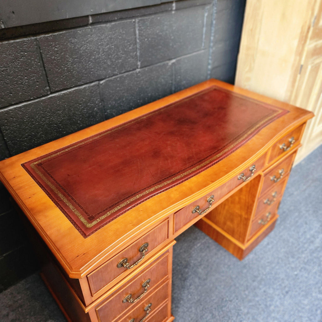 Regency Style Reproduction Yew Pedestal Desk - circa 1980