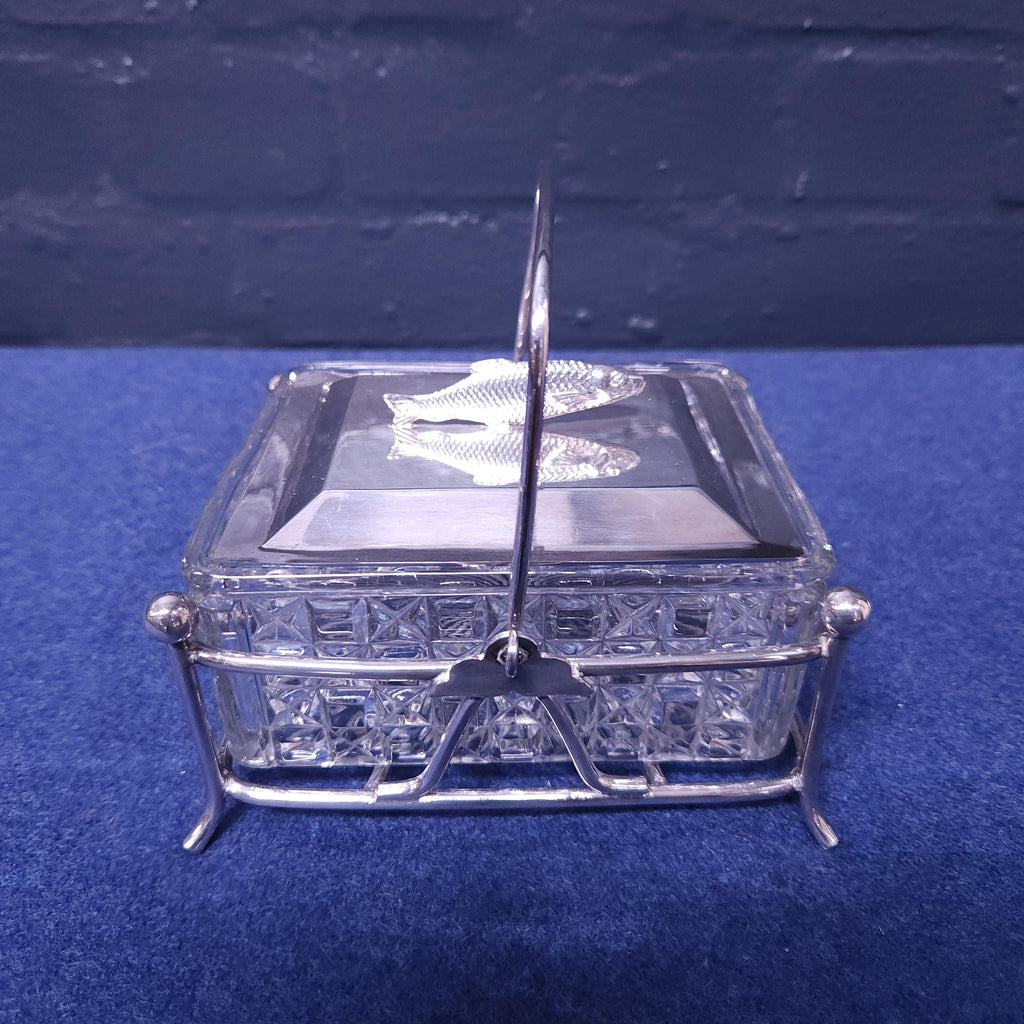 Silverplate & Glass Sardine Dish and Cover