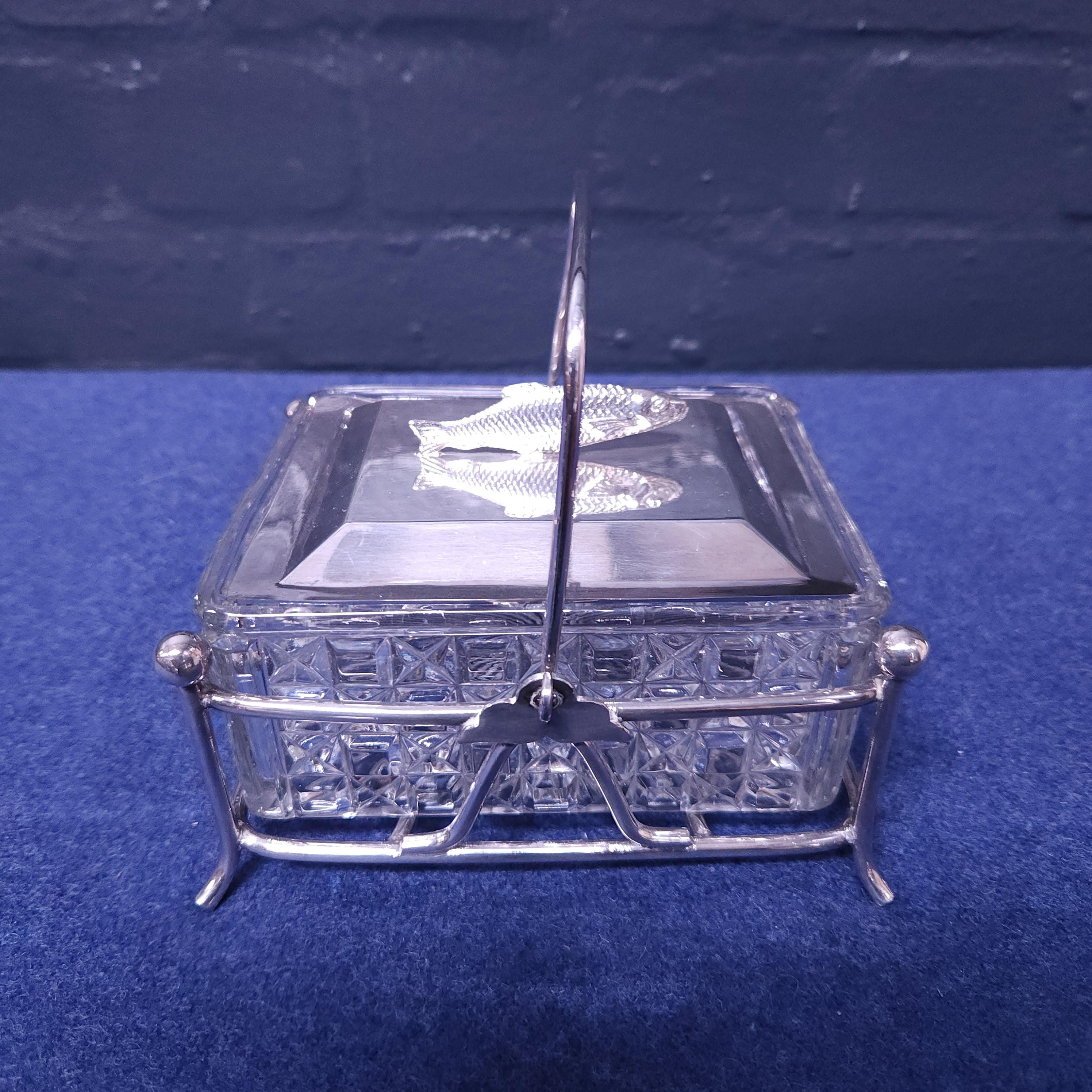 Silverplate & Glass Sardine Dish and Cover