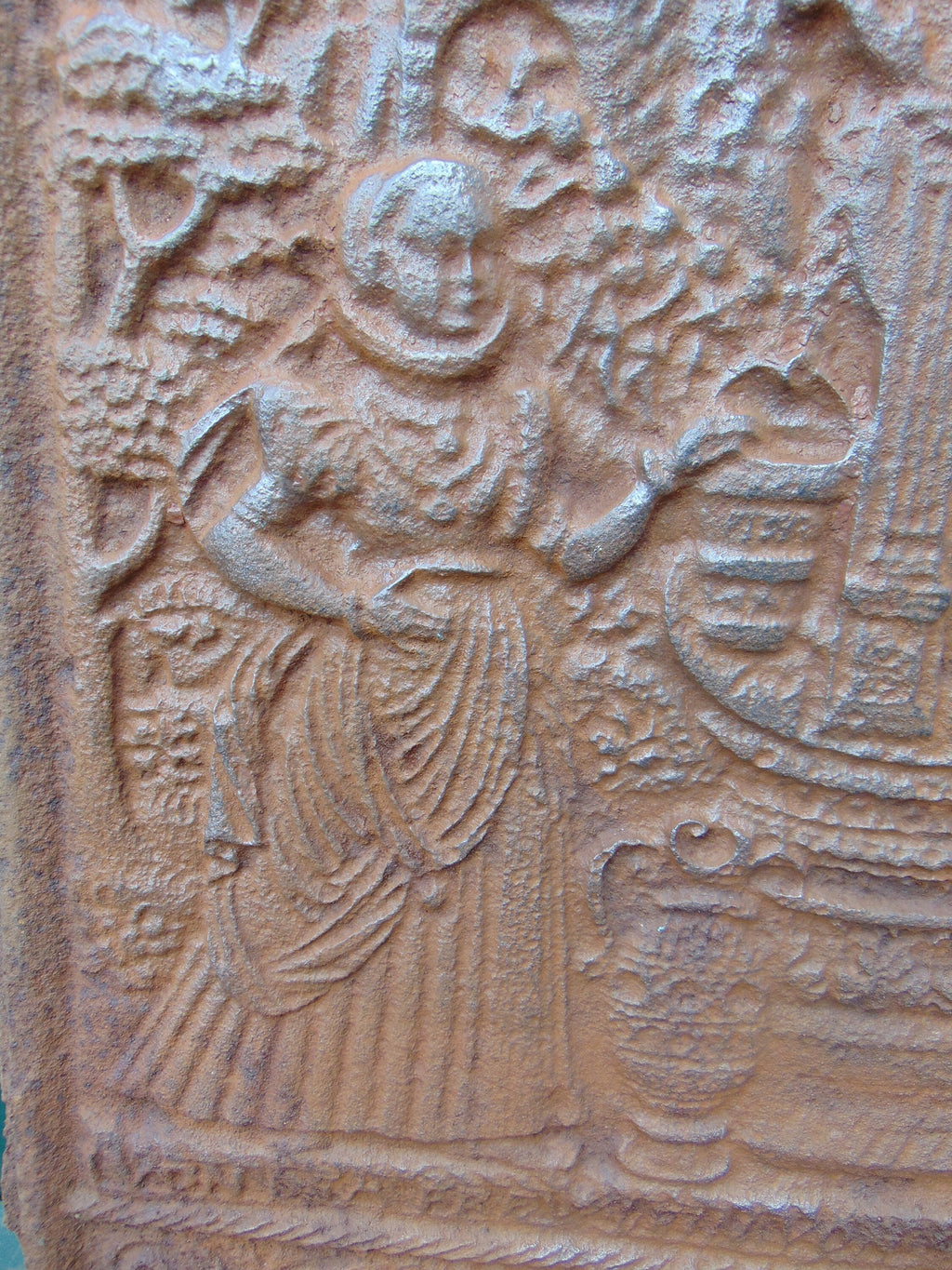 Unique Late 16th/Early 17th Century Cast Iron Fire back with Biblical Scene
