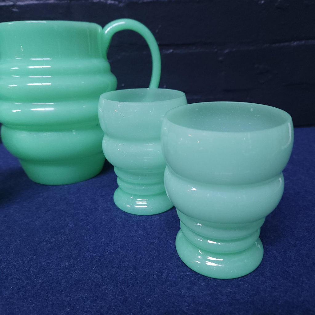 Jadeite Opaline Uranium Glass Lemonade Set, Jug and 4 Glasses