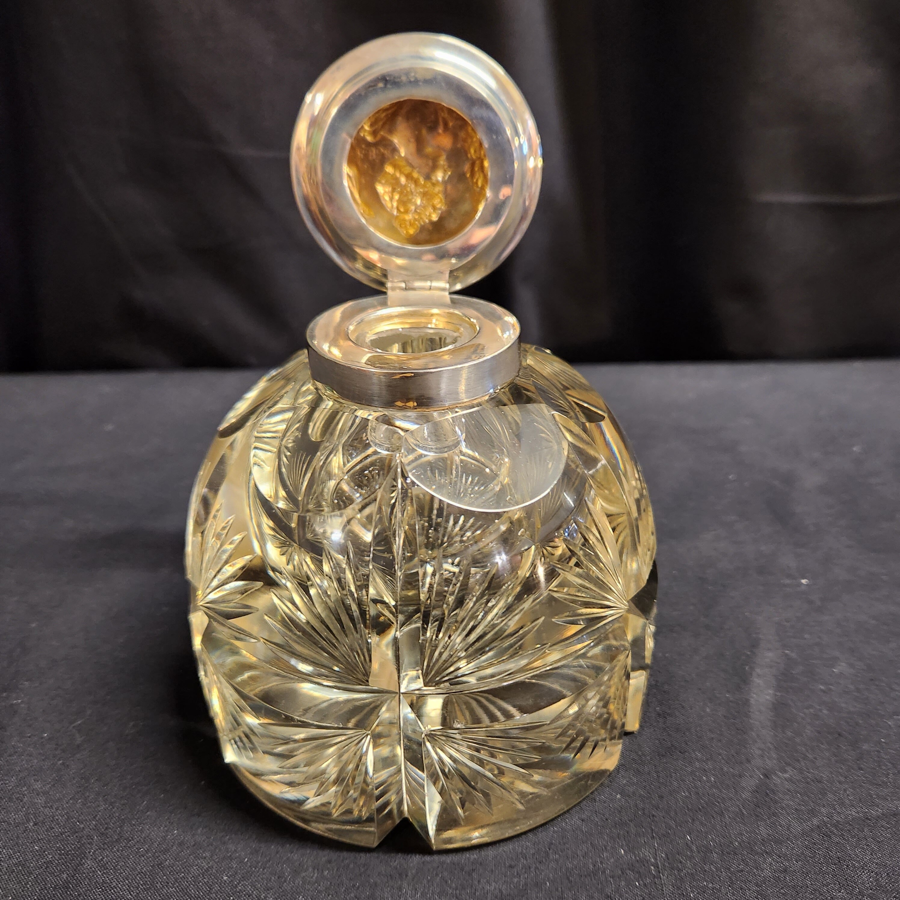 Thomas Webb & Sons, Large Heavy Cut Glass and Hallmarked Silver Inkwell