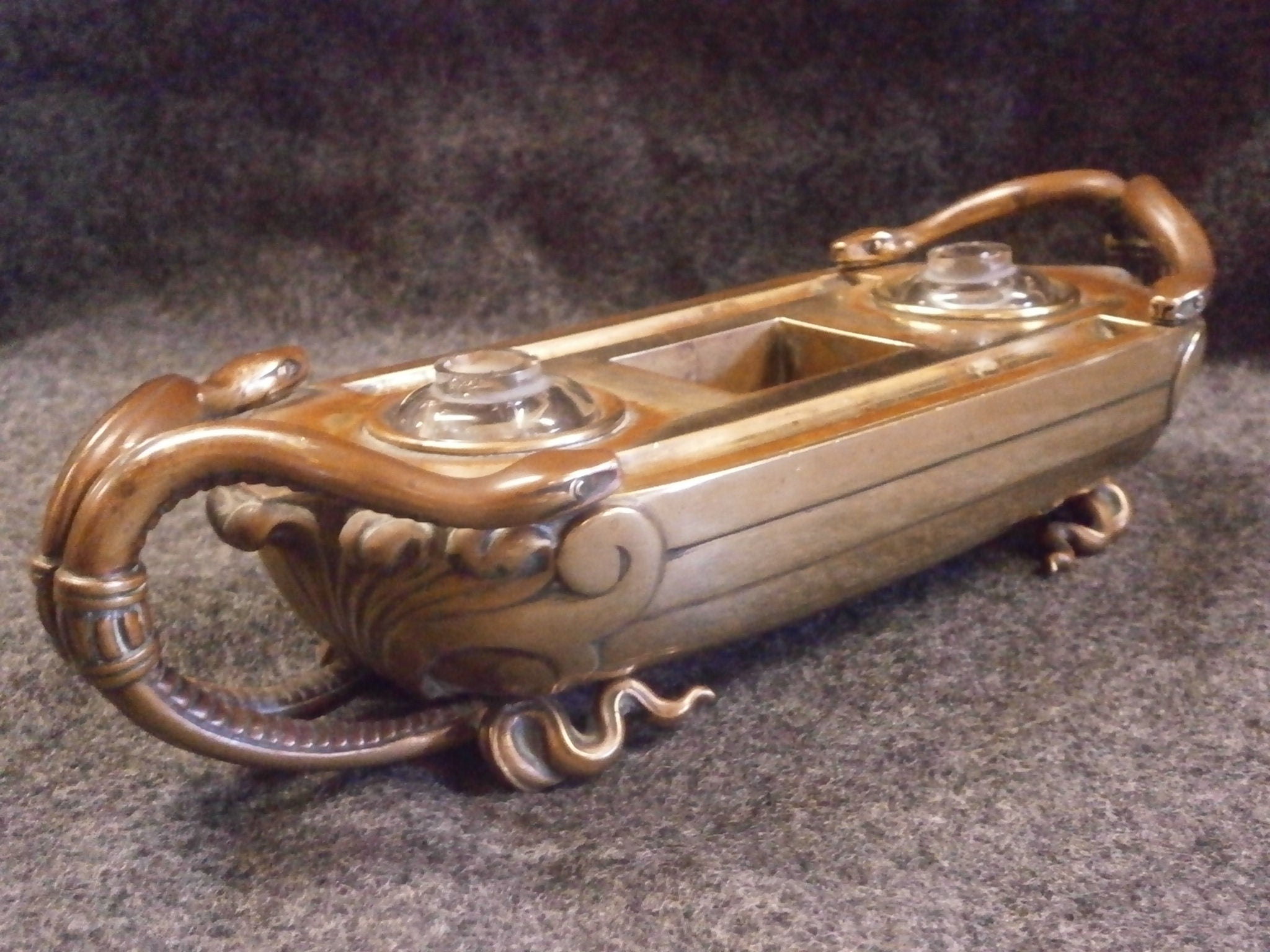 Late 19thC Japanese Gilt Bronze Desk Stand / Inkwell