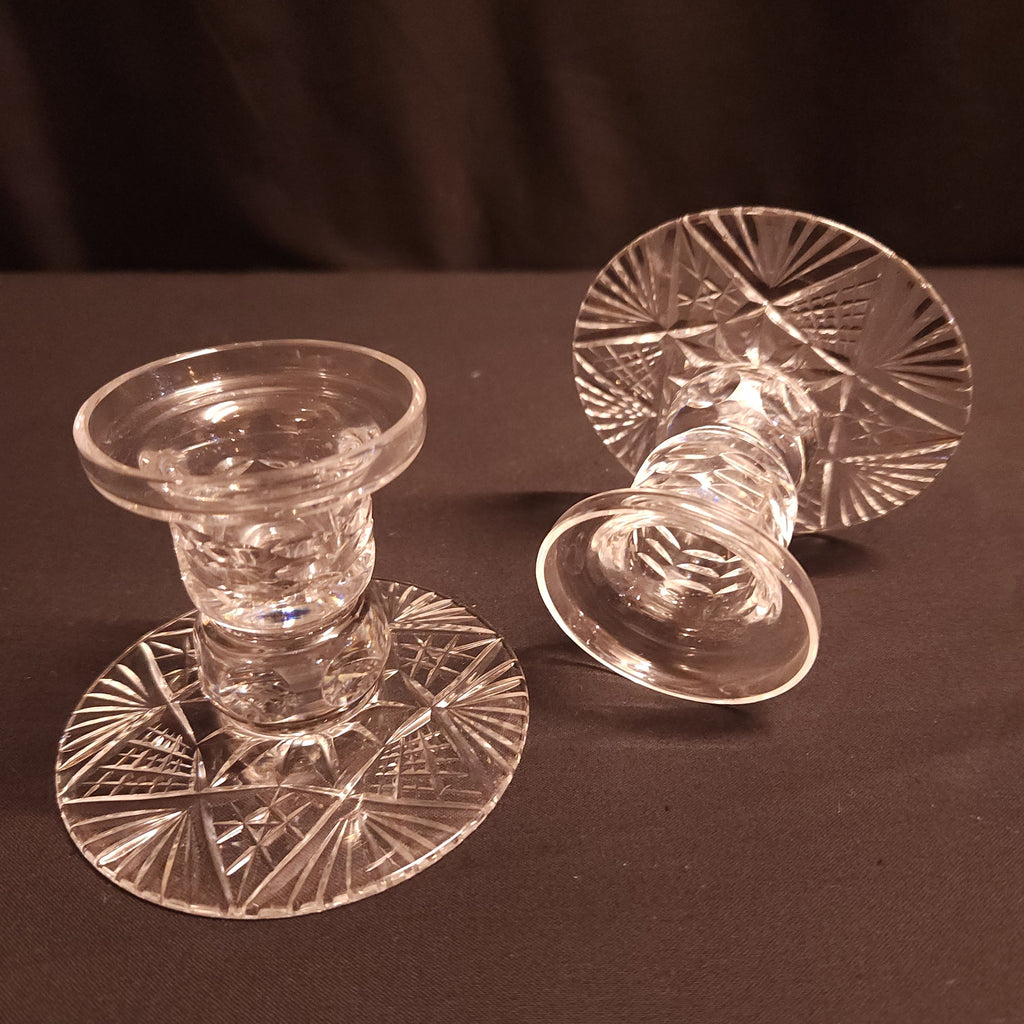 Pair Cut Glass Low Candlesticks