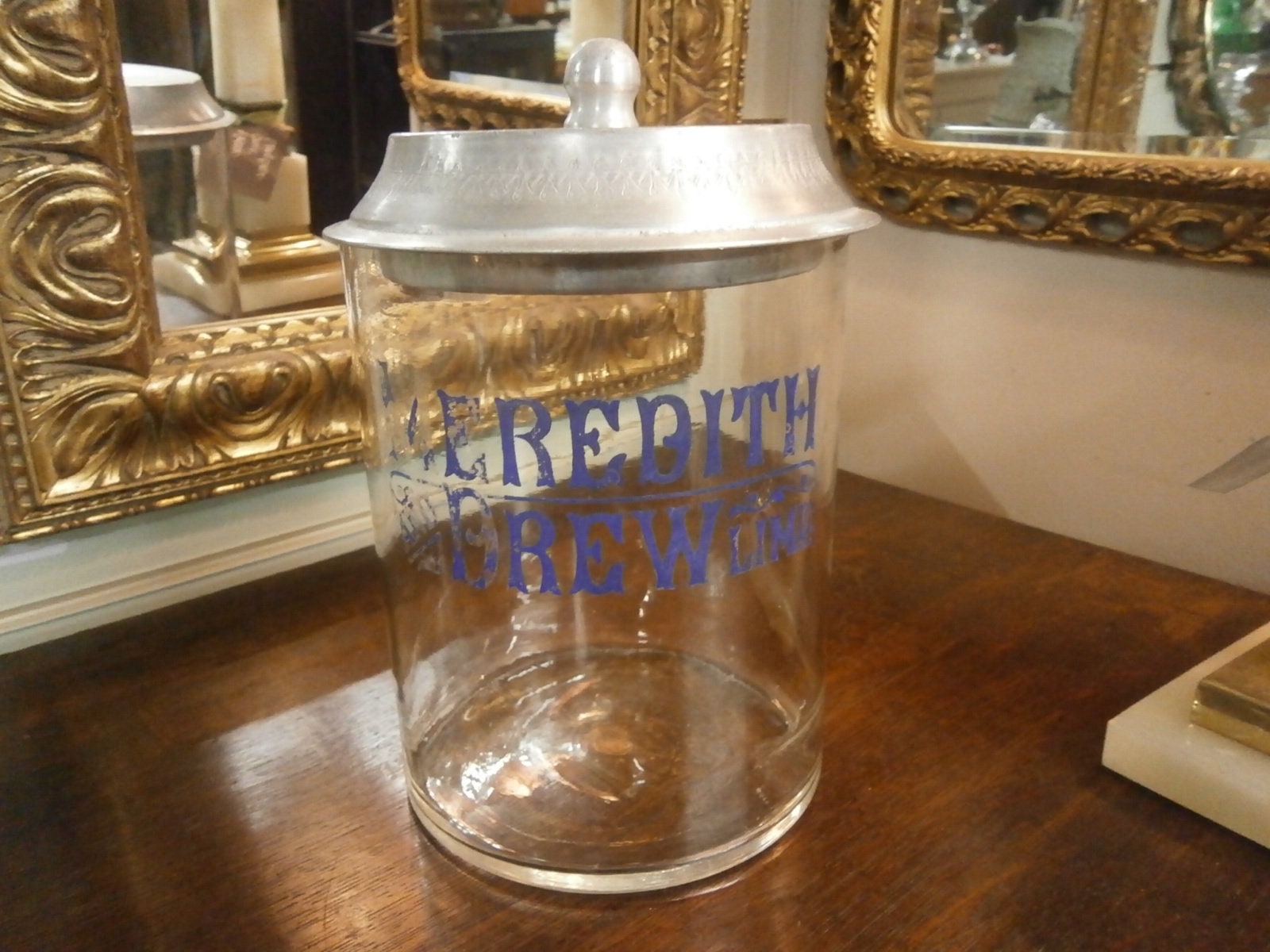 Rare Edwardian Meredith Drew Counter Top Biscuit Jar -- Antique