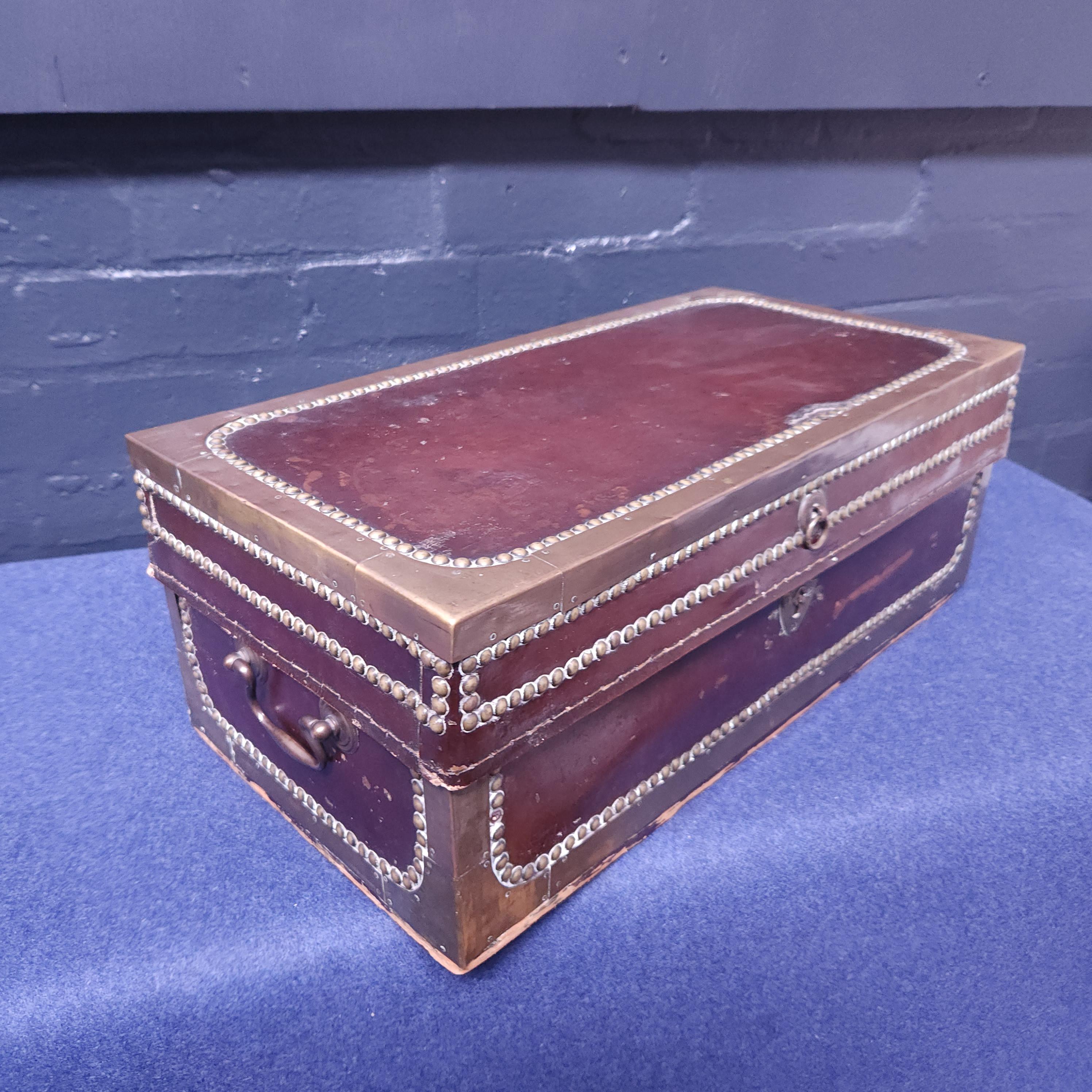 19th Century Style Leather and Brass Studded Chest