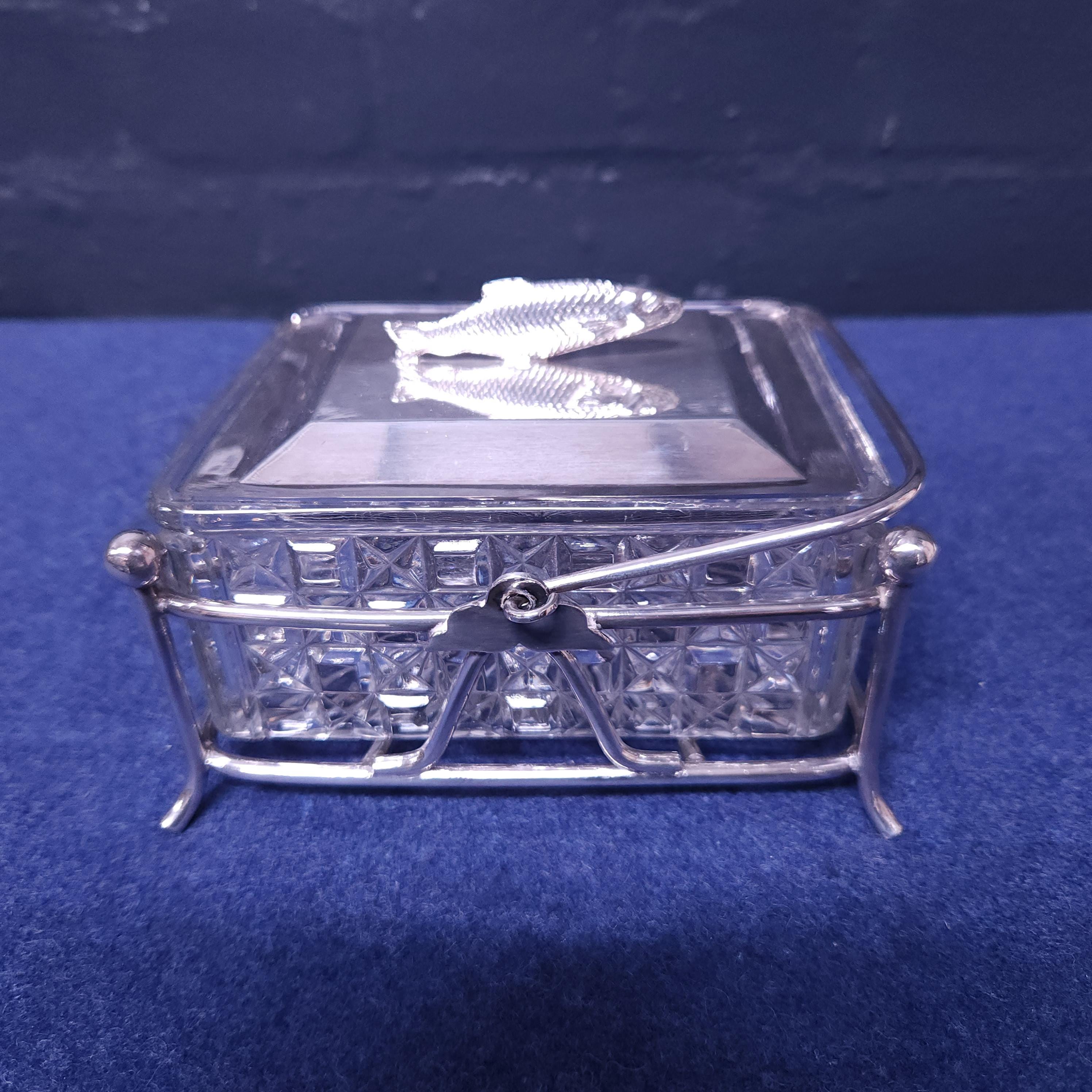Silverplate & Glass Sardine Dish and Cover