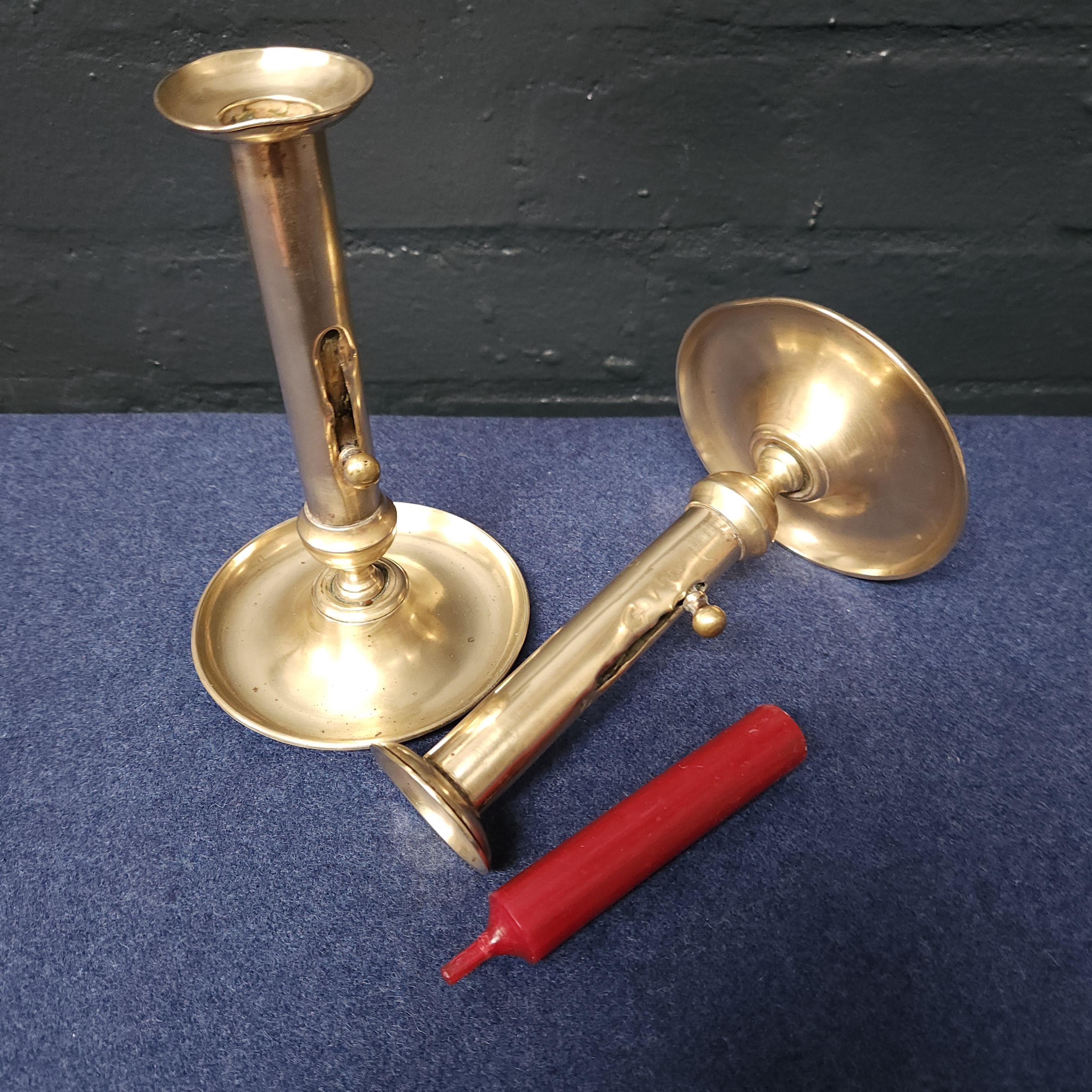 Pair Georgian Brass Candlesticks - Side Adjuster