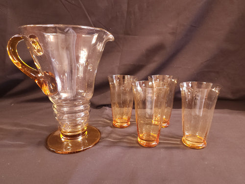 Art Deco, Possibly Whitefriars Glass, Lemonade Jug and 4 Tumblers