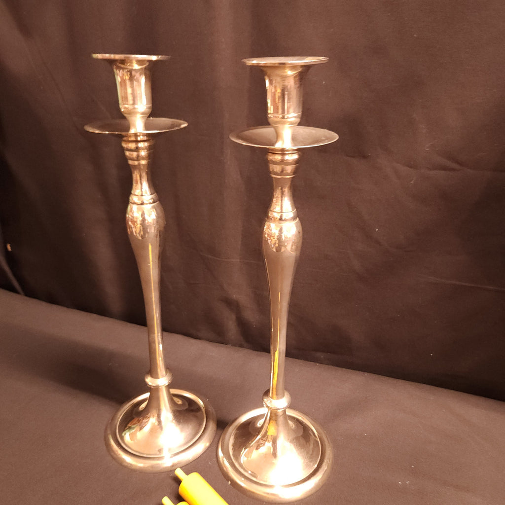 Pair White Metal Reproduction, Georgian Style Candlesticks