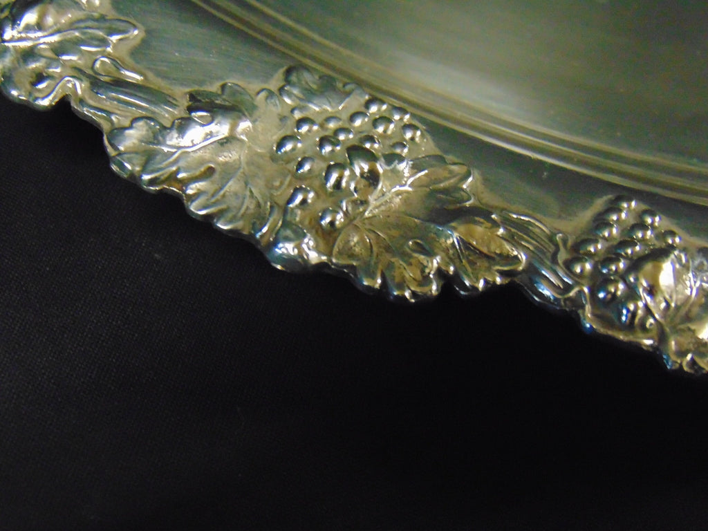 Circular Silver Plate on Copper Tray Decorated with Grapes and Vine Leaves