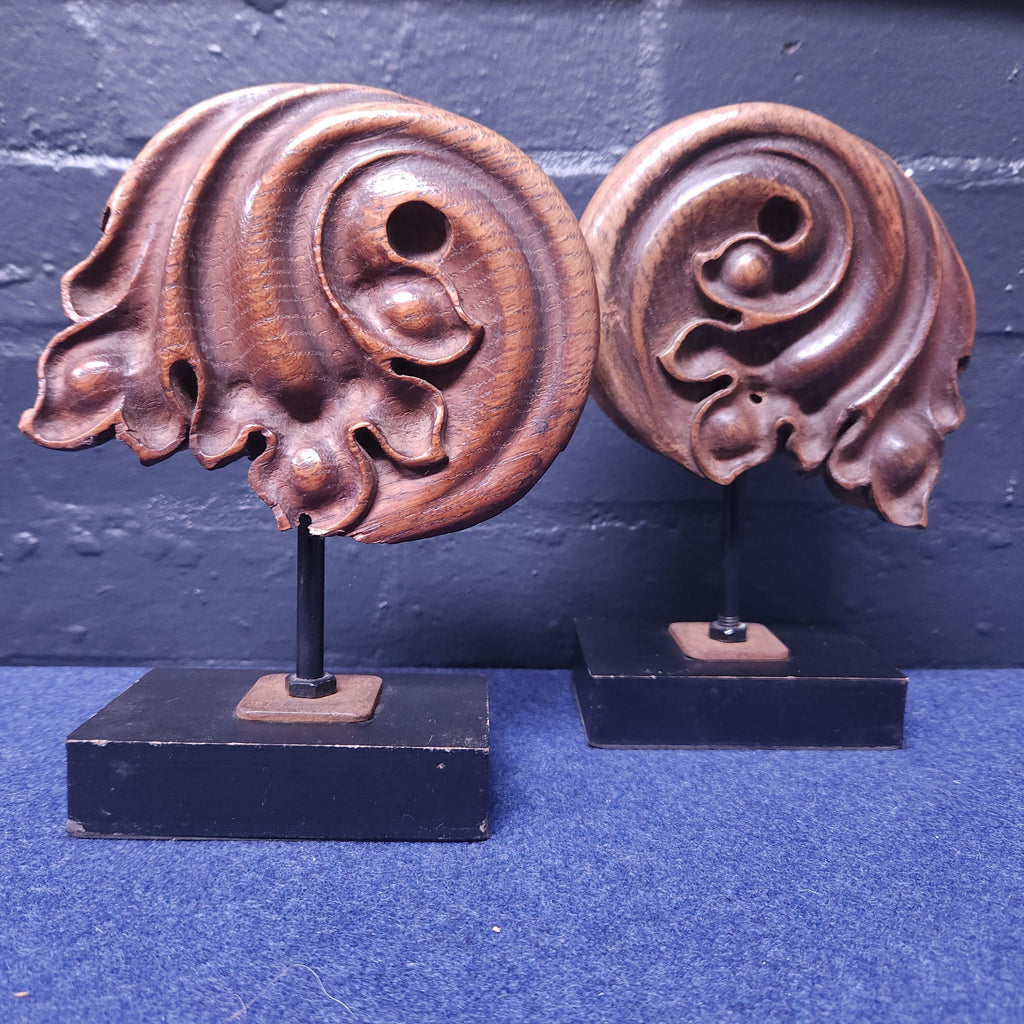 Pair of Mounted Antique Mahogany Architectural Pieces
