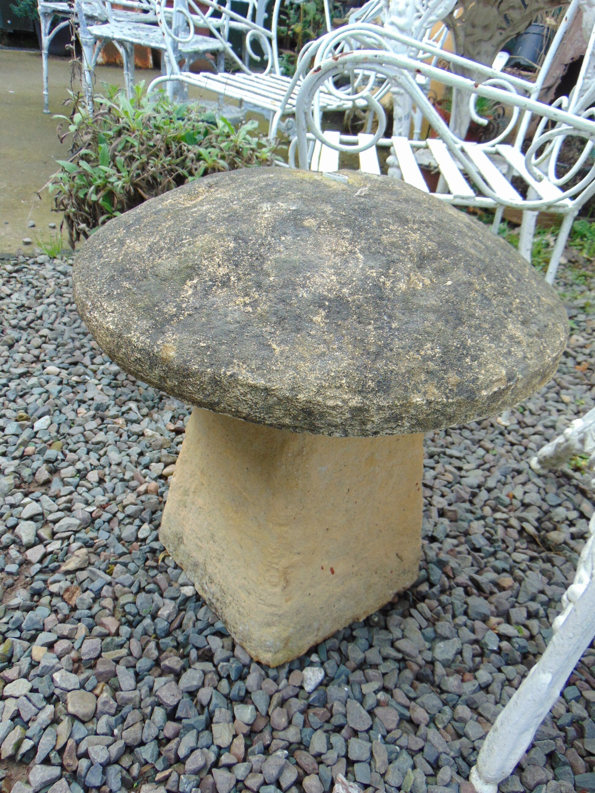 Weathered Reconstituted Stone, Staddle Stone, Mushroom Water Feature Fountain