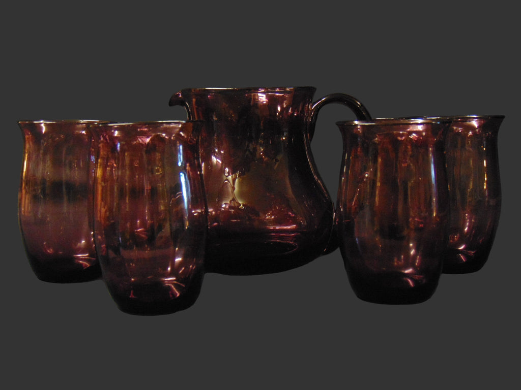 Aubergine Glass Lemonade Set, Jug/Pitcher and 6 Glasses