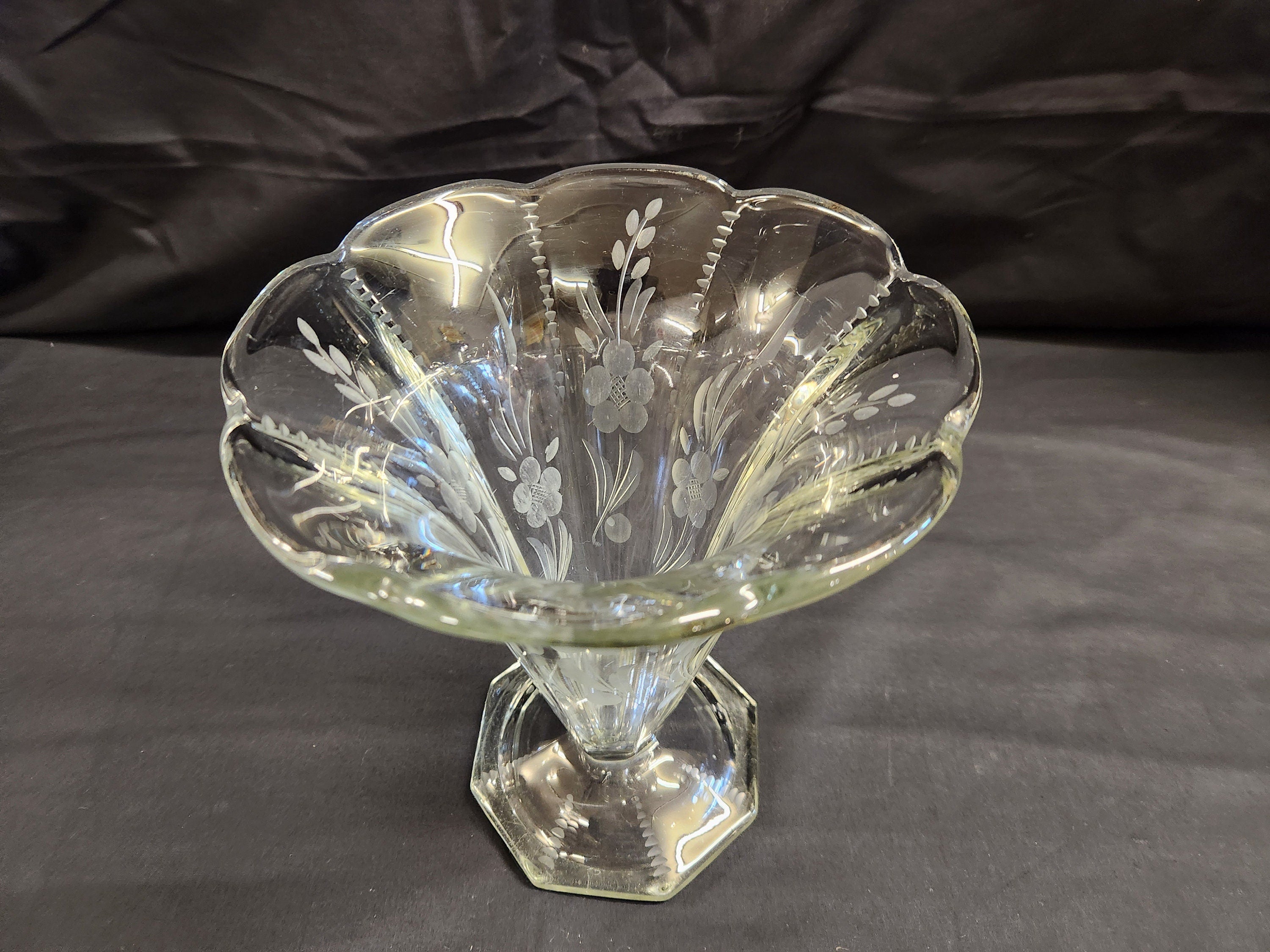 Etched Lead Glass Vase