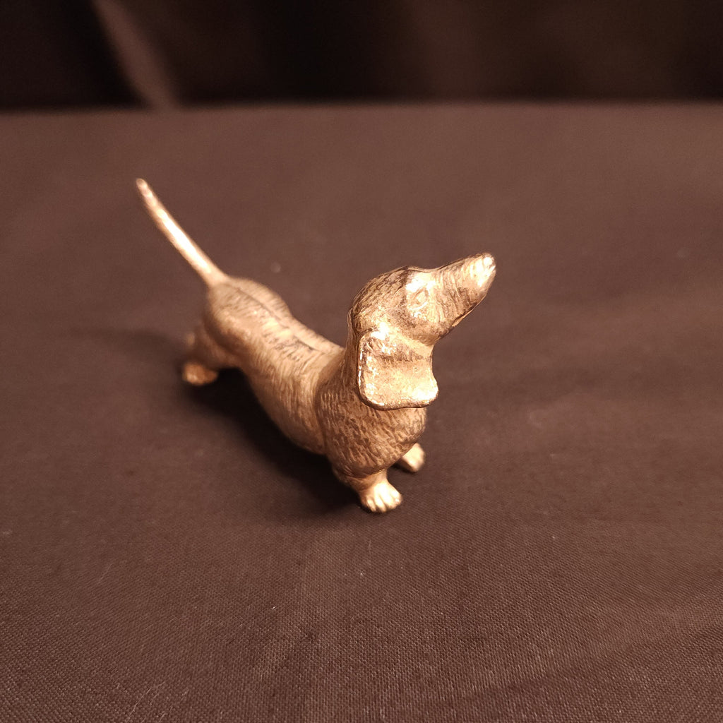 Small White Metal Dachshund Figurine