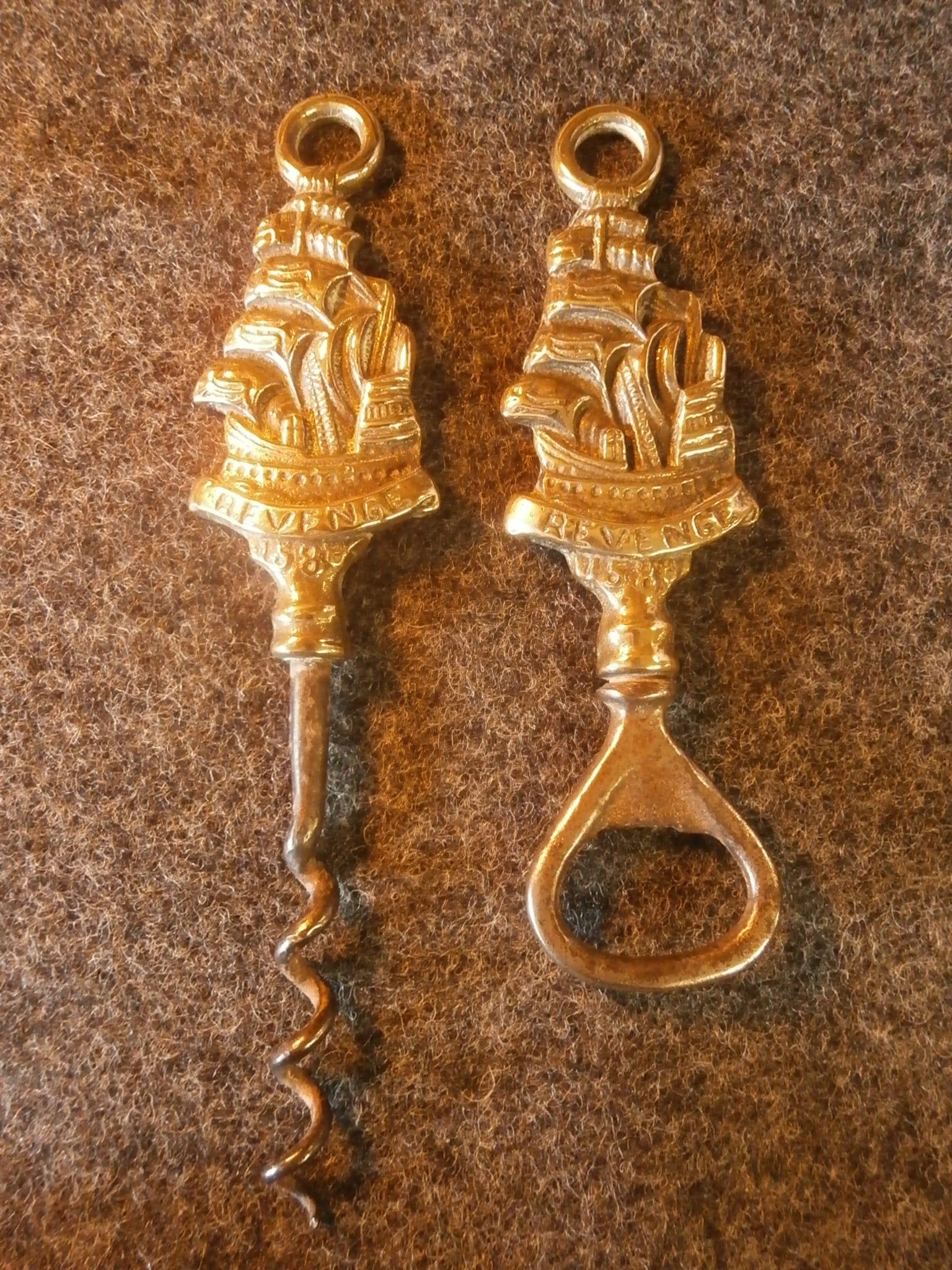 Mid-Century Retro, Brass Corkscrew and Matching Bottle top Opener