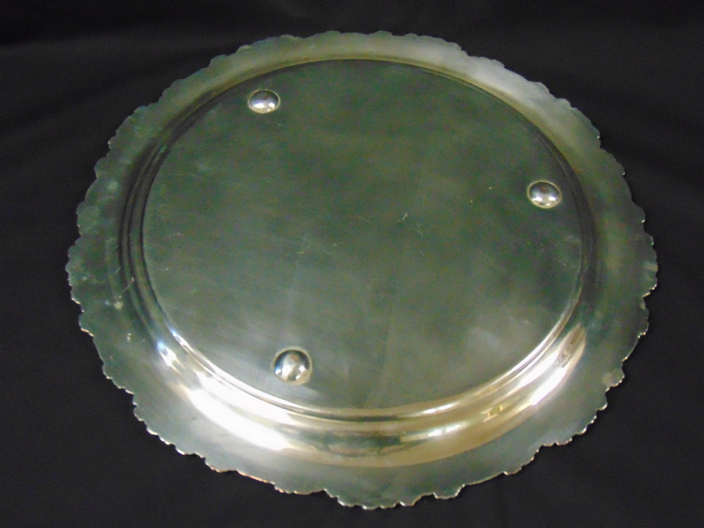 Circular Silver Plate on Copper Tray Decorated with Grapes and Vine Leaves