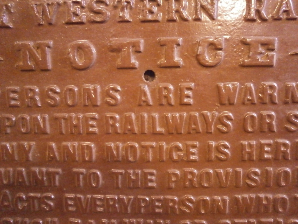 Cast Iron GWR Railway Notice Sign, Trespasser Warning, Original Antique