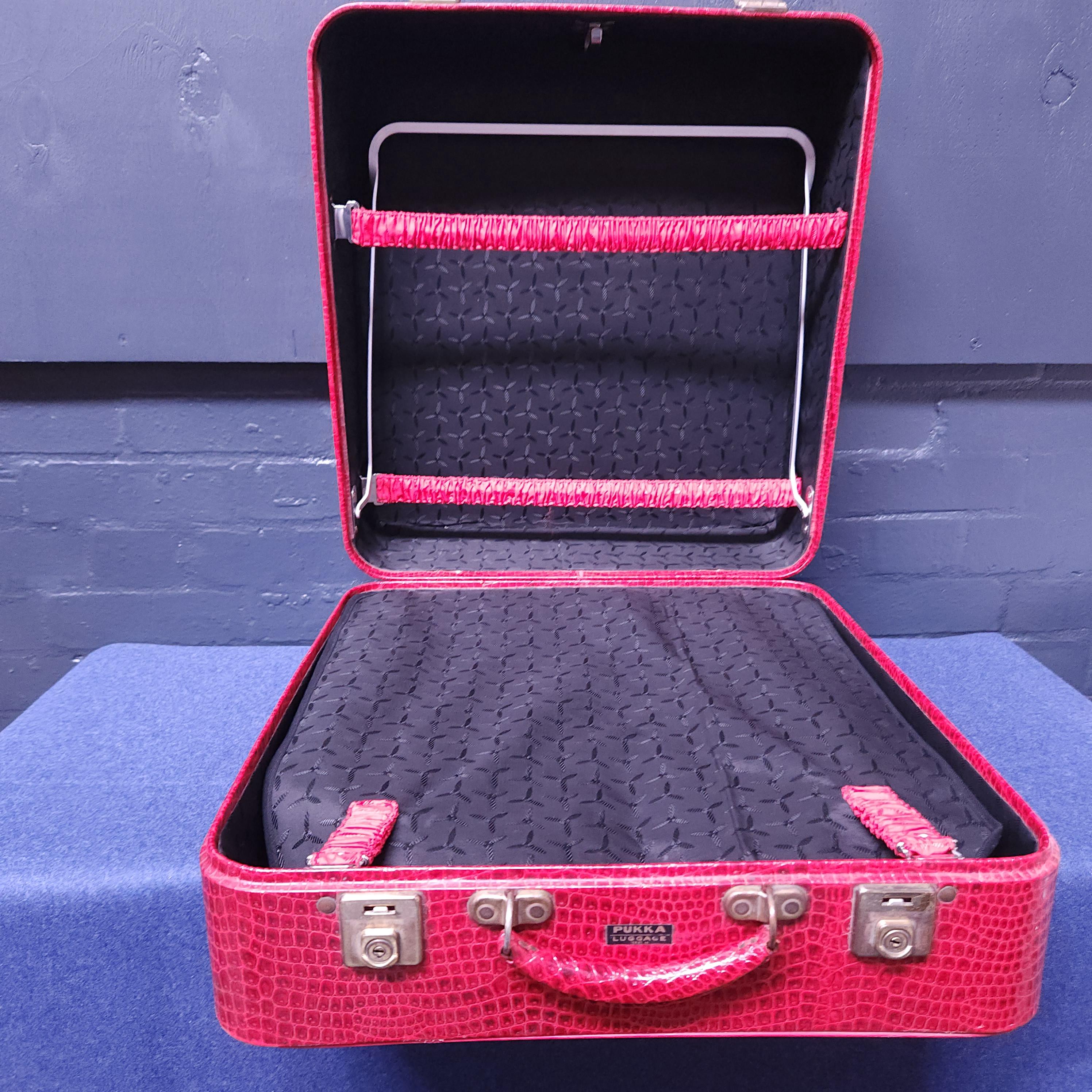 Pukka Ladies Red Faux Crocodile Skin Suitcase Circa 1960's
