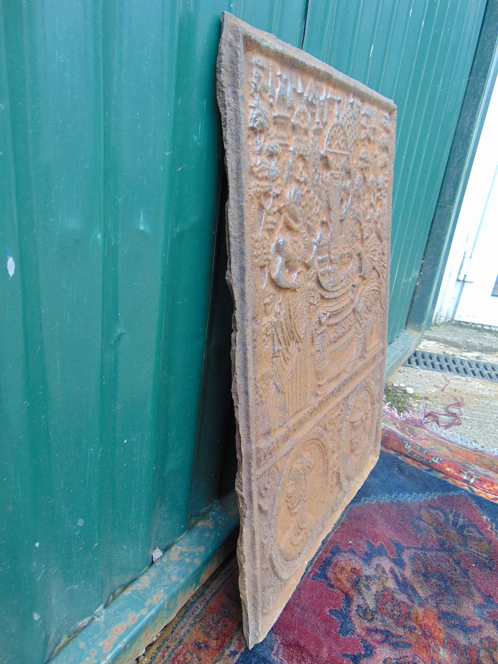 Unique Late 16th/Early 17th Century Cast Iron Fire back with Biblical Scene