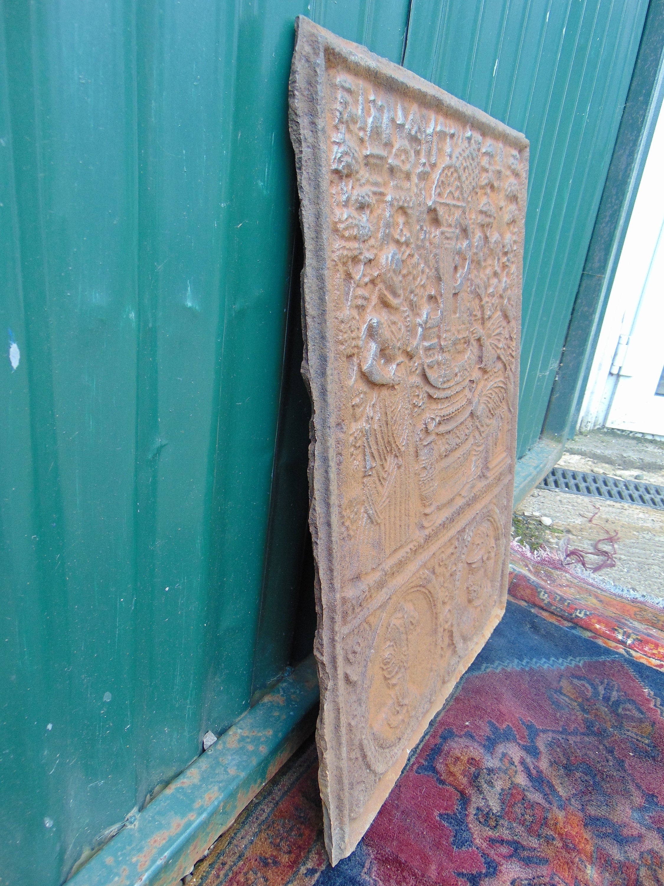 Unique Late 16th/Early 17th Century Cast Iron Fire back with Biblical Scene