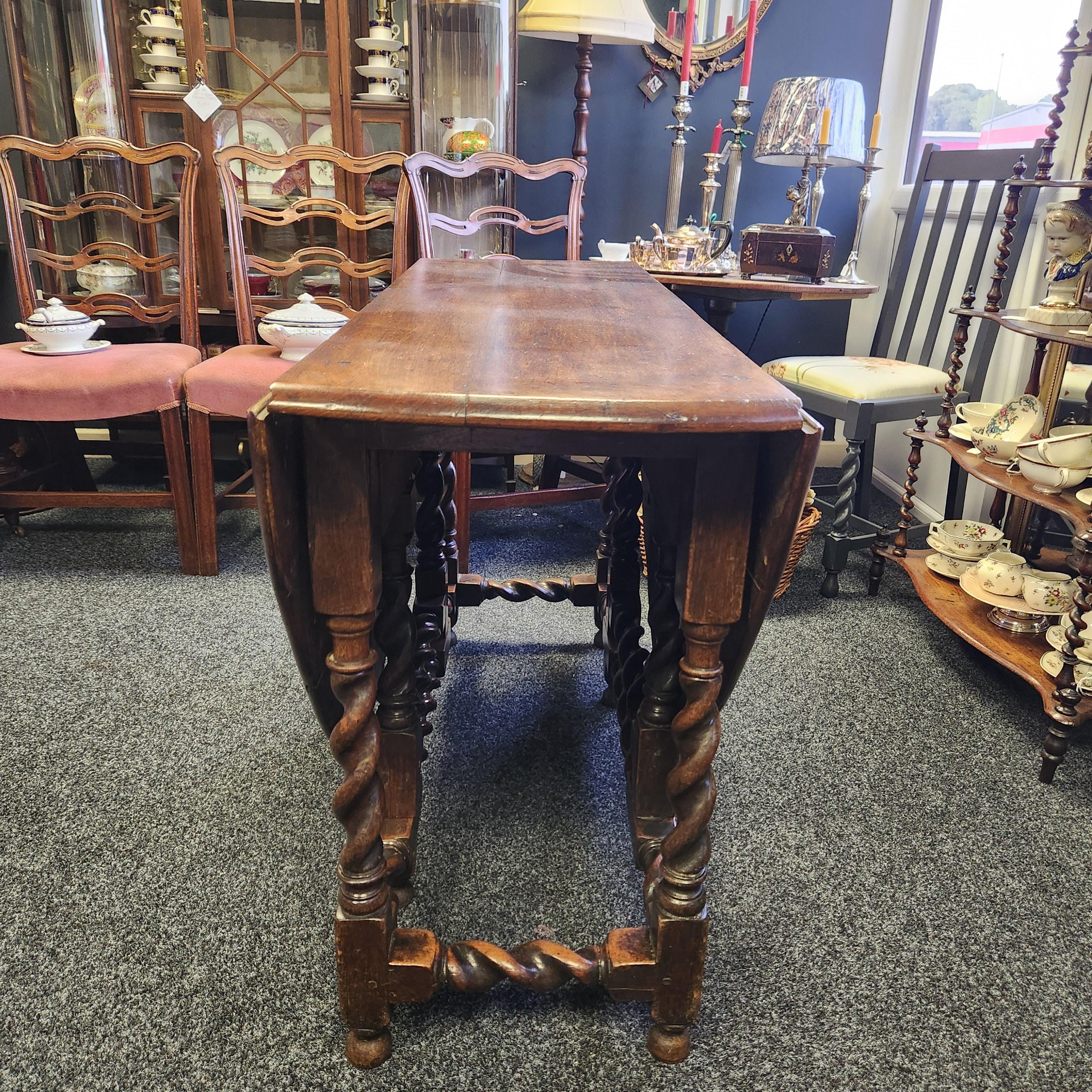 18th Century Elm Barley Twist Gate Leg Table