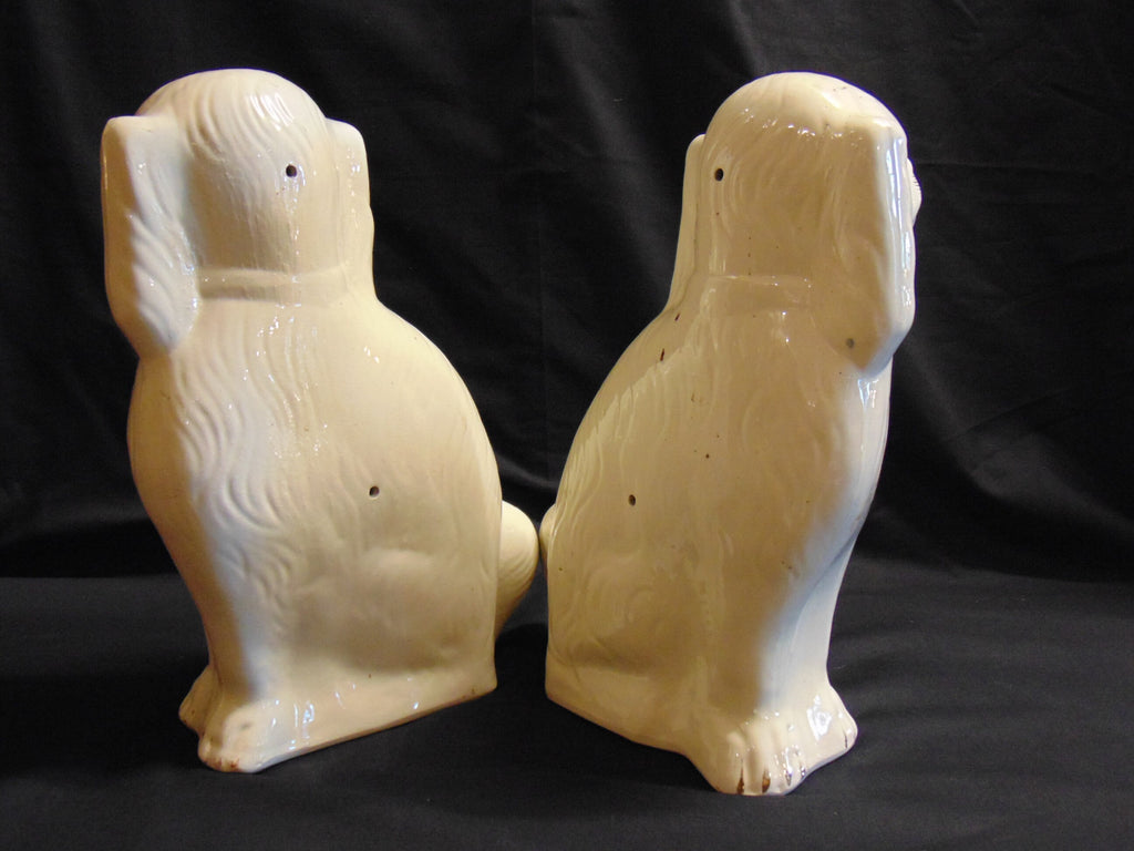 Pair Victorian Staffordshire Flat Back Spaniels With Glass Eyes
